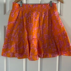 J. Crew Factory Orange Skater Skirt with Pink Floral Print